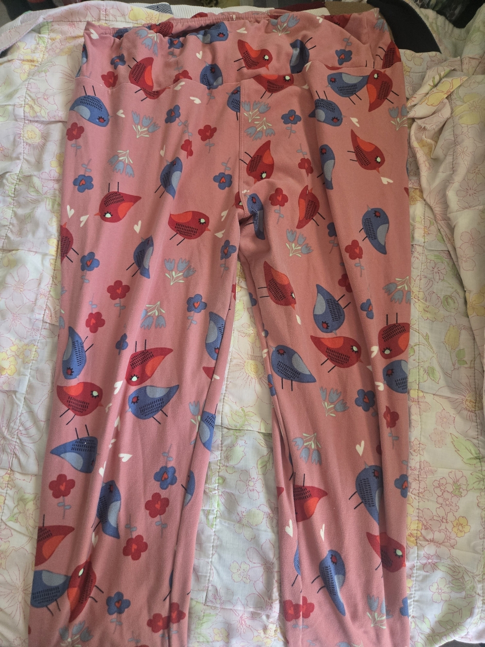 LuLaRoe Pink Bird Print Leggings OS